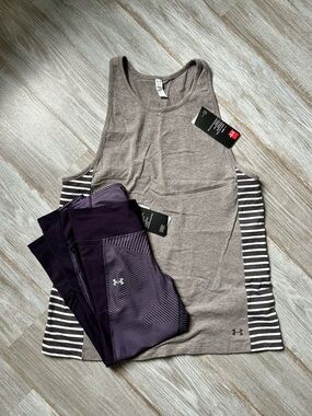 Under Armour Taupe Tank Top with Deep Purple Leggings Set